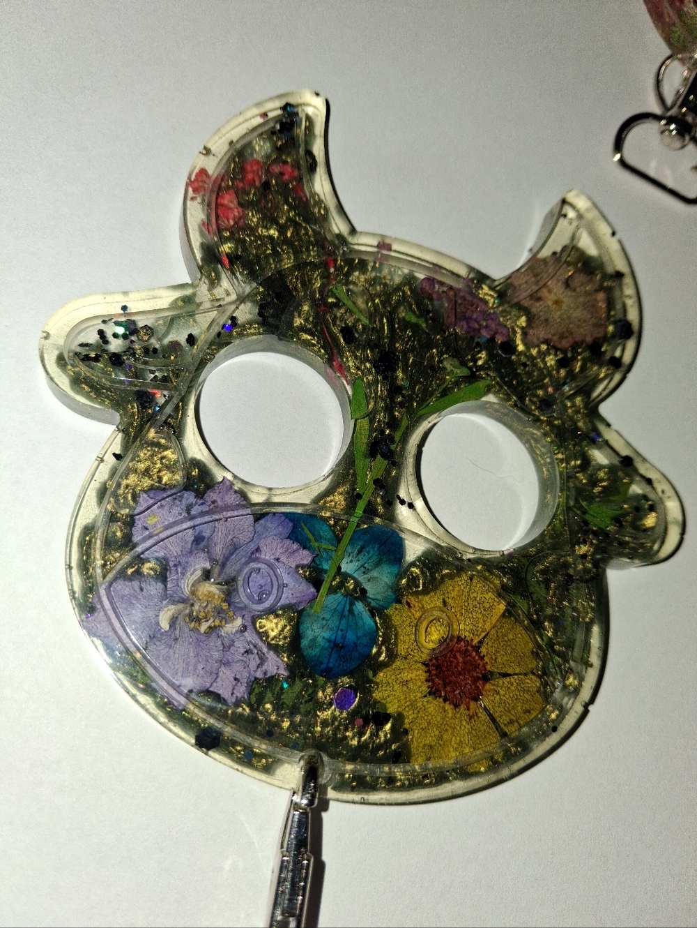 Handcrafted Resin Cow Safety Keychain with Pressed Flowers